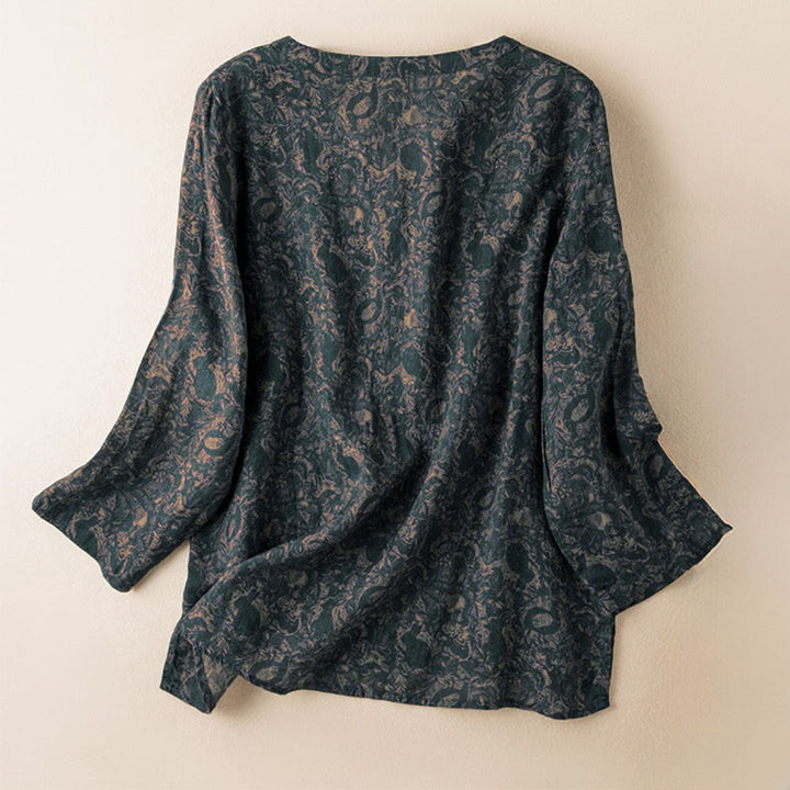 Camisa de manga larga para mujer con estampado floral y cuello en V de Buddha Stones Spring - image 5