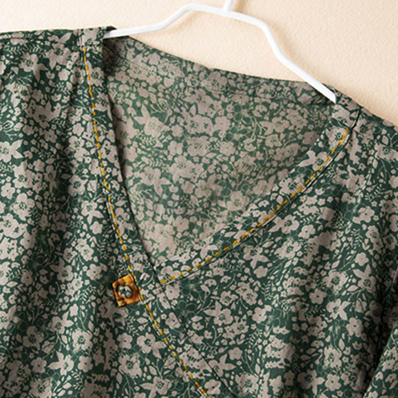 Camisa de manga larga para mujer con estampado floral y cuello en V de Buddha Stones Spring - image 9