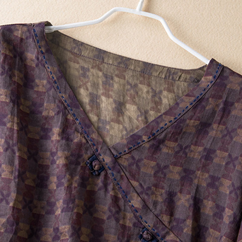 Camisa de manga larga para mujer con estampado floral y cuello en V de Buddha Stones Spring - image 1