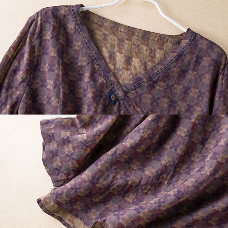 Camisa de manga larga para mujer con estampado floral y cuello en V de Buddha Stones Spring - image 16