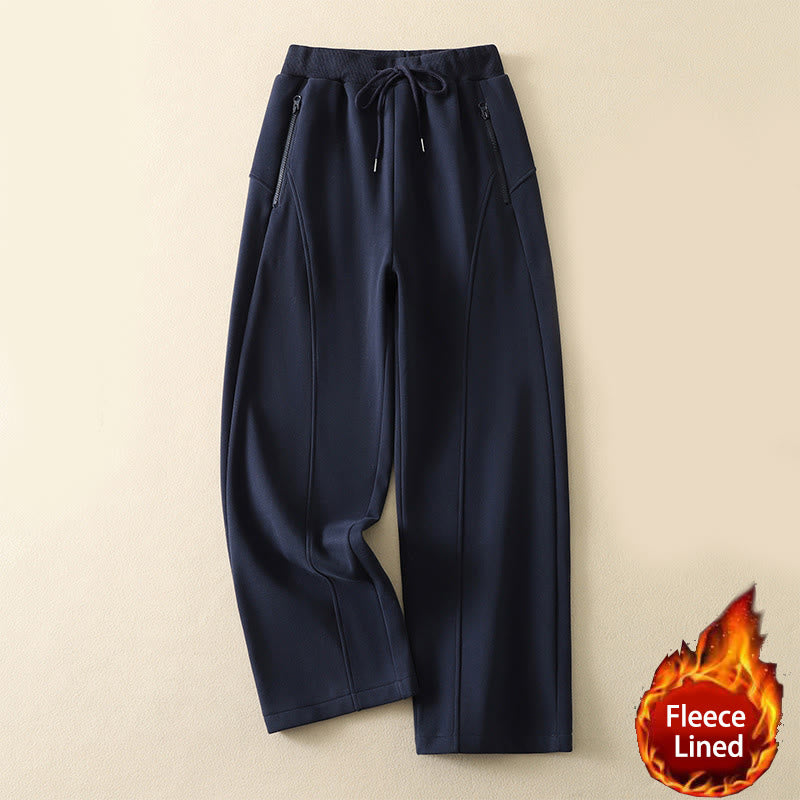 Pantalones anchos para mujer con cremallera y bolsillos, forro polar térmico, Buddha Stones, color azul medianoche - Azul medianoche - US8-10，UK/AU12-14，EU40-42 (2XL) - image 0