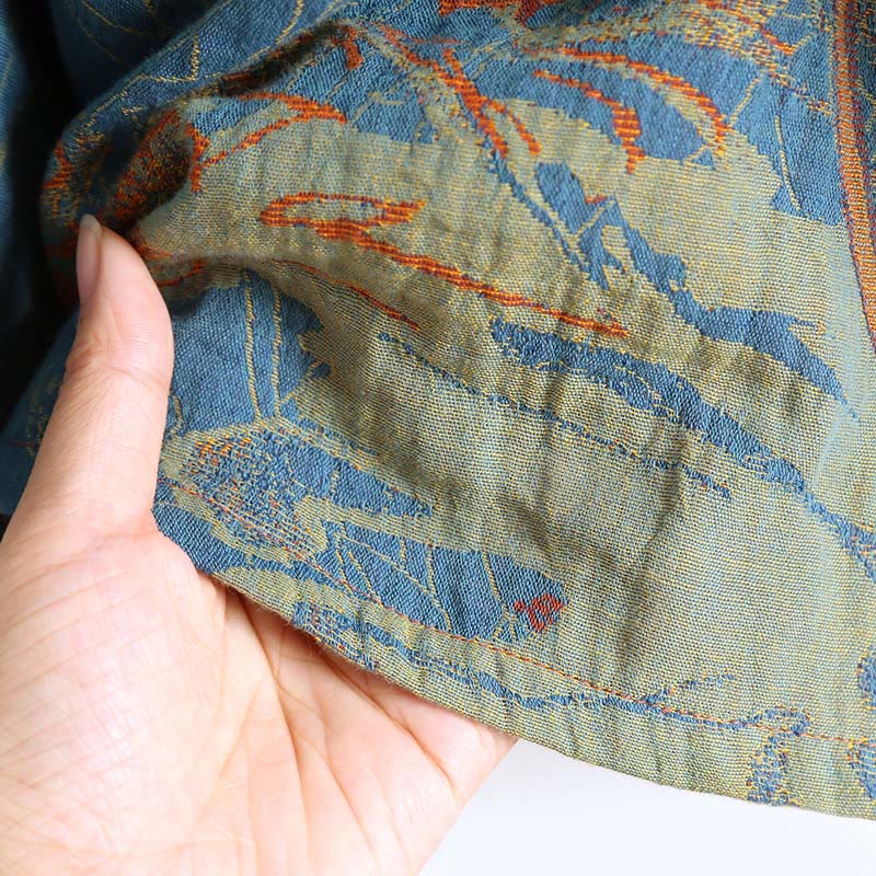 Vestido midi de algodón de manga larga con cuello alto, estampado floral jacquard con Buddha Stones - image 7