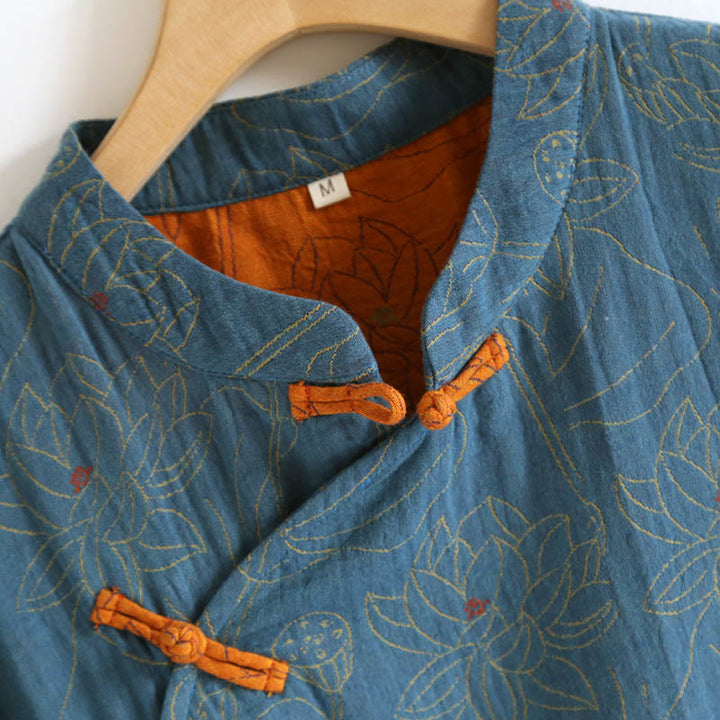 Vestido midi de algodón de manga larga con cuello alto, estampado floral jacquard con Buddha Stones - image 5