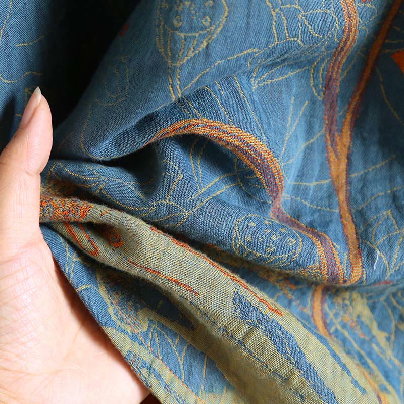 Vestido midi de algodón de manga larga con cuello alto, estampado floral jacquard con Buddha Stones - image 9