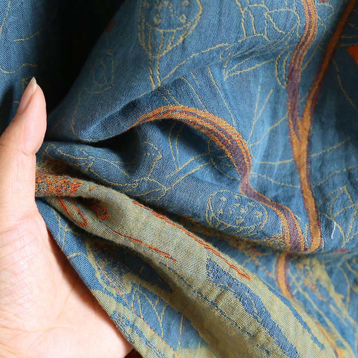 Vestido midi de algodón de manga larga con cuello alto, estampado floral jacquard con Buddha Stones - image 9