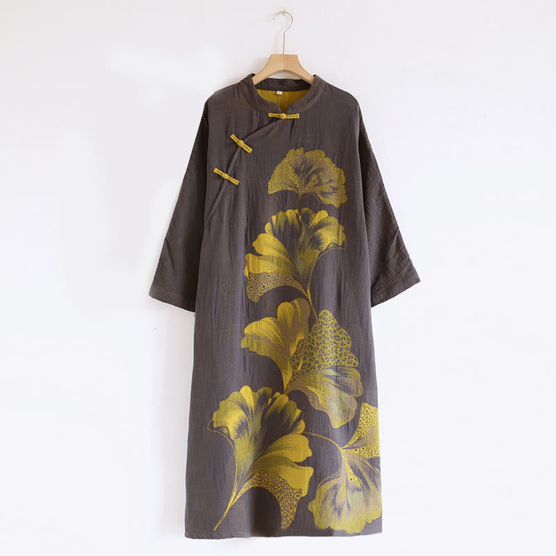 Vestido midi de algodón de manga larga con cuello alto, estampado floral jacquard con Buddha Stones - Gris tenue - US8-10, UK/AU12-14, EU40-42 (XL) - image 11