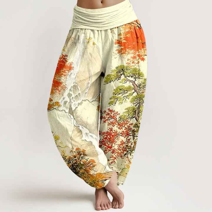 Pantalones bombachos de cintura elástica para mujer, de algodón puro con estampado de árboles y paisajes a juego , de Buddha Stones. - Chifón de limón - US16，UK/AU20，EU48 (3XL) - image 8