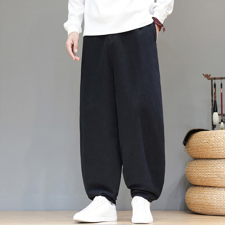 Pantalones deportivos de otoño para hombre, de algodón, color liso, con botones y bolsillos , de Buddha Stones. - Negro - US/UK/AU46, EU56 (5XL) - image 9