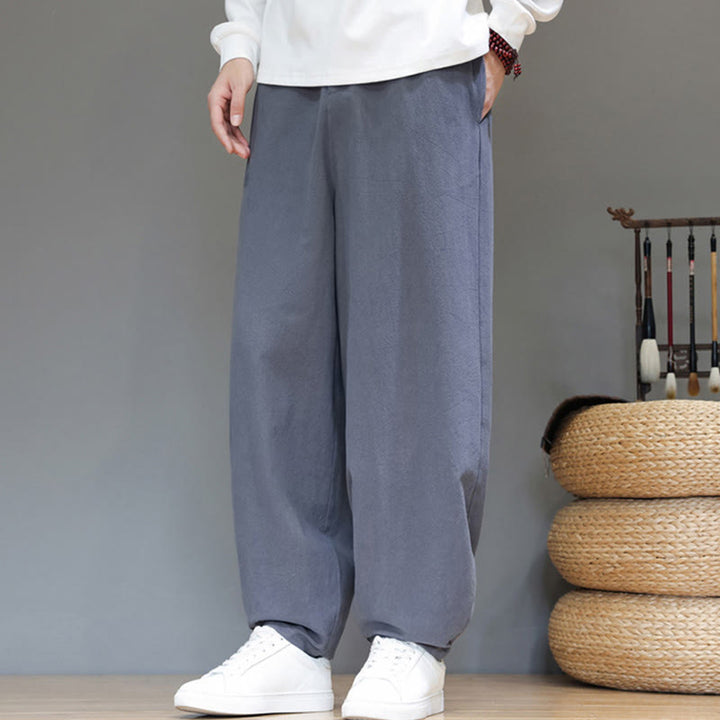 Pantalones deportivos de otoño para hombre, de algodón, color liso, con botones y bolsillos , de Buddha Stones. - image 7