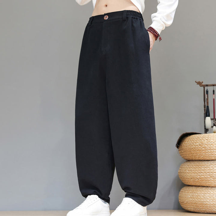 Pantalones deportivos de otoño para hombre, de algodón, color liso, con botones y bolsillos , de Buddha Stones. - image 10