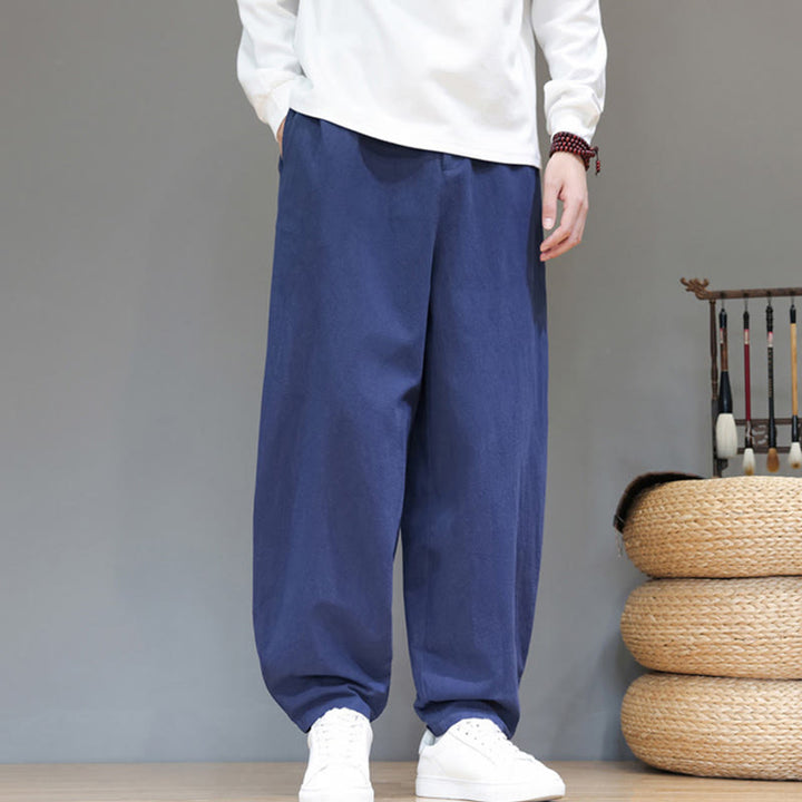 Pantalones deportivos de otoño para hombre, de algodón, color liso, con botones y bolsillos , de Buddha Stones. - image 4