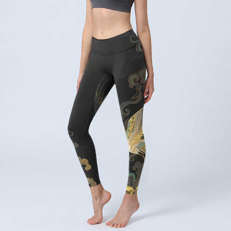 Leggings de gimnasio con estampado de nubes y fénix volando con Buddha Stones, pantalones de yoga para mujer - Negro - US18，UK/AU22，EU50 (4XL) - image 0
