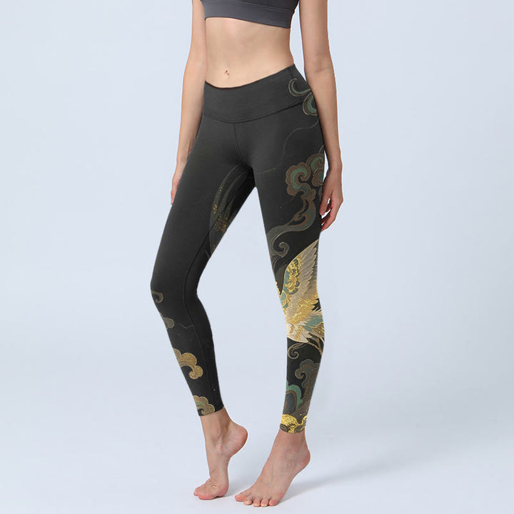 Leggings de gimnasio con estampado de nubes y fénix volando con Buddha Stones, pantalones de yoga para mujer - Negro - US18，UK/AU22，EU50 (4XL) - image 0