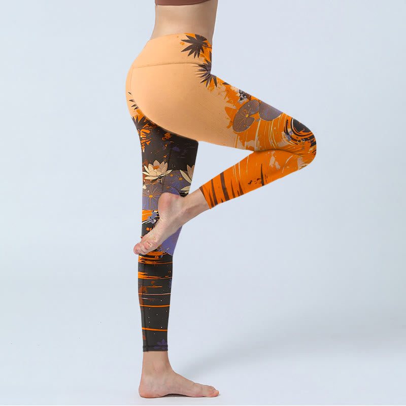 Leggings de gimnasio con estampado de Buddha Stones de loto, hojas y ondas de agua, pantalones de yoga para mujer - image 4
