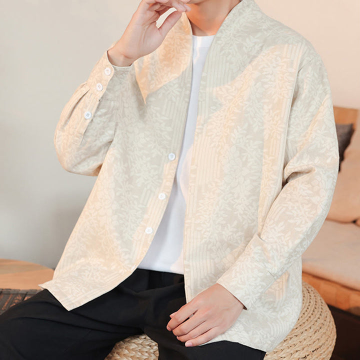 Kimono de algodón para hombre, manga larga, para hombre, con estampado jacquard de flores y plantas otoñales con Buddha Stones. - image 20