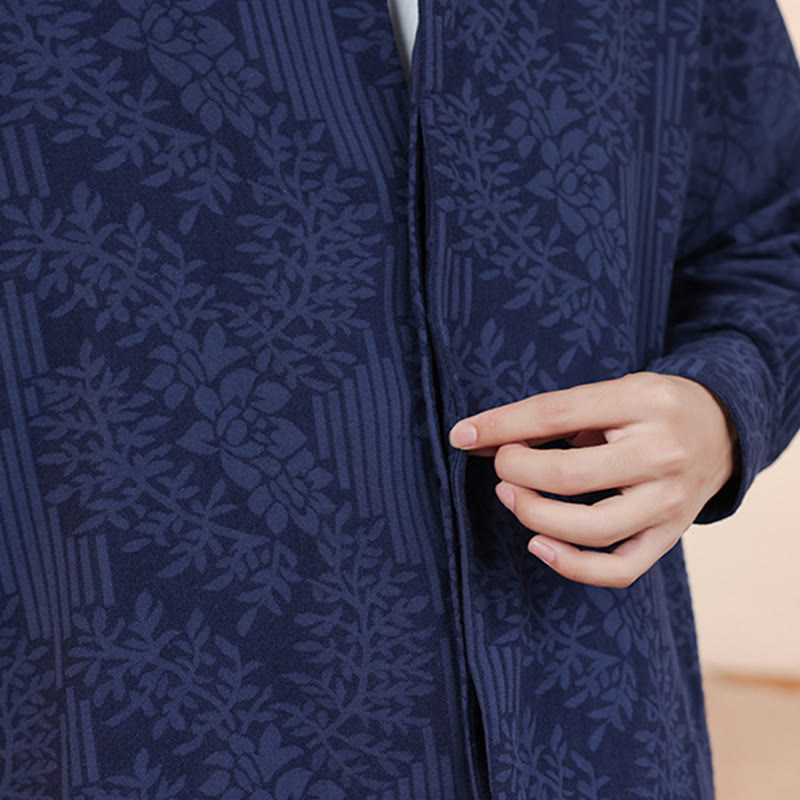 Kimono de algodón para hombre, manga larga, para hombre, con estampado jacquard de flores y plantas otoñales con Buddha Stones. - image 11