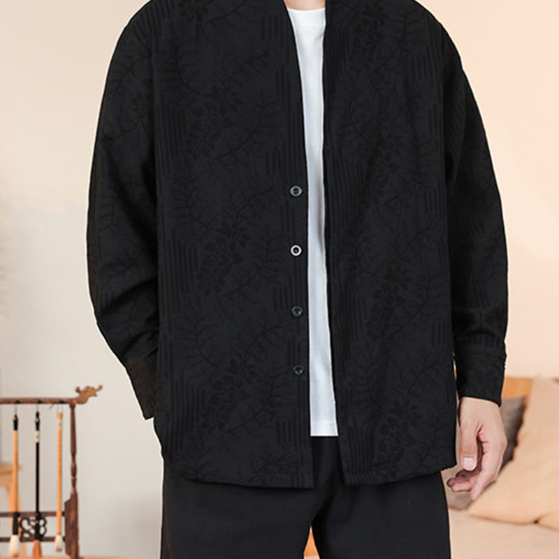 Kimono de algodón para hombre, manga larga, para hombre, con estampado jacquard de flores y plantas otoñales con Buddha Stones. - image 36