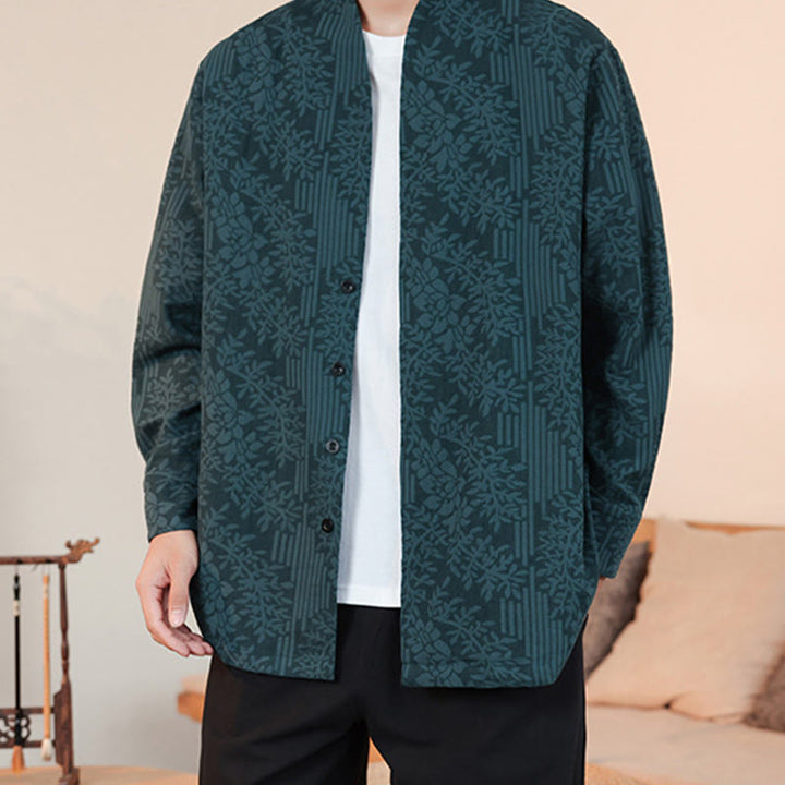 Kimono de algodón para hombre, manga larga, para hombre, con estampado jacquard de flores y plantas otoñales con Buddha Stones. - image 25