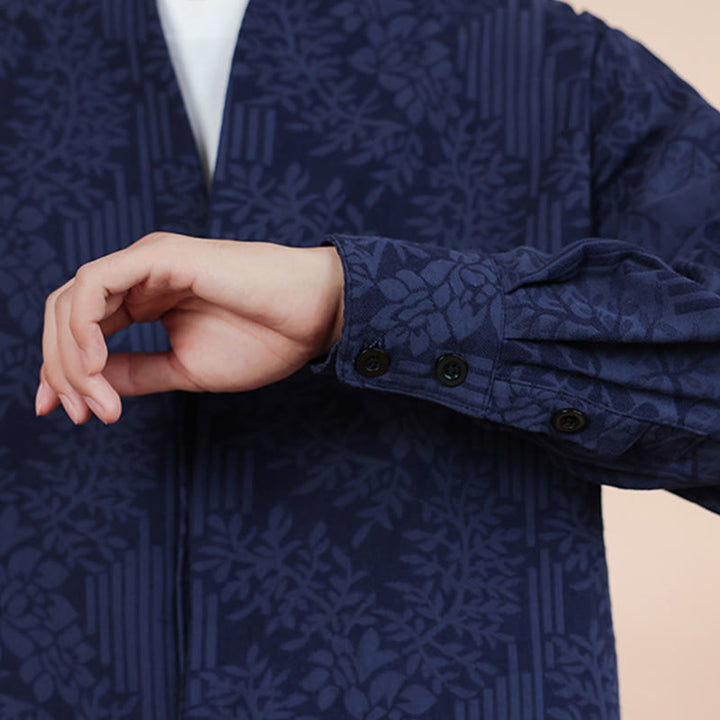 Kimono de algodón para hombre, manga larga, para hombre, con estampado jacquard de flores y plantas otoñales con Buddha Stones. - image 12