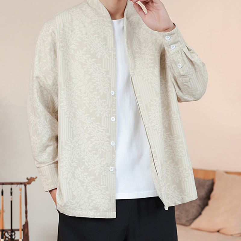 Kimono de algodón para hombre, manga larga, para hombre, con estampado jacquard de flores y plantas otoñales con Buddha Stones. - image 17