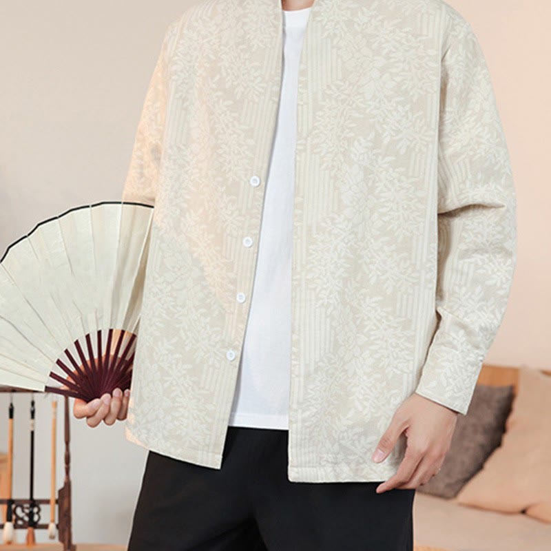 Kimono de algodón para hombre, manga larga, para hombre, con estampado jacquard de flores y plantas otoñales con Buddha Stones. - image 19
