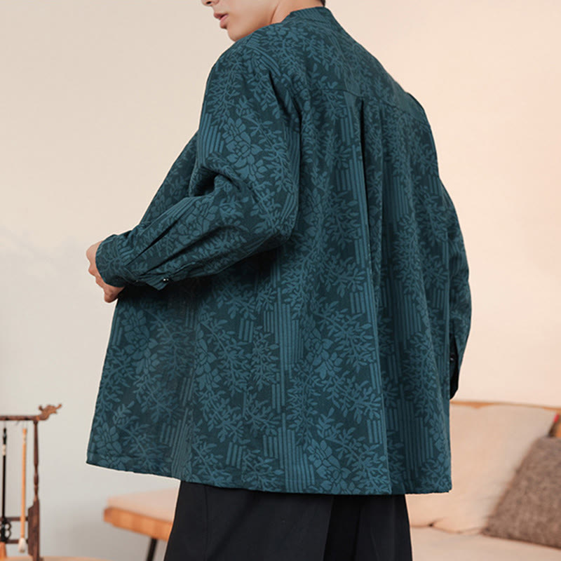 Kimono de algodón para hombre, manga larga, para hombre, con estampado jacquard de flores y plantas otoñales con Buddha Stones. - image 27