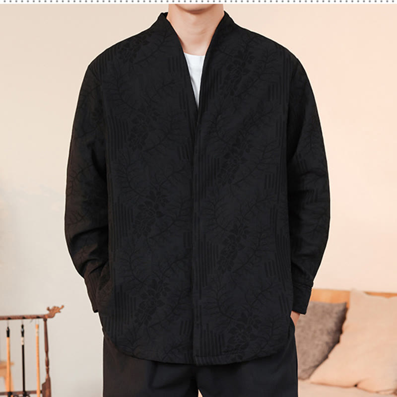 Kimono de algodón para hombre, manga larga, para hombre, con estampado jacquard de flores y plantas otoñales con Buddha Stones. - image 35