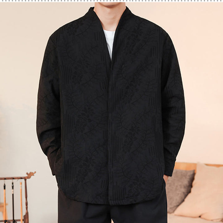 Kimono de algodón para hombre, manga larga, para hombre, con estampado jacquard de flores y plantas otoñales con Buddha Stones. - image 35