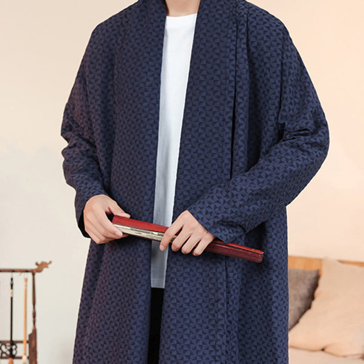 Kimono de manga larga para hombre, de algodón, con diseño sencillo de jacquard de invierno y Buddha Stones. - image 8