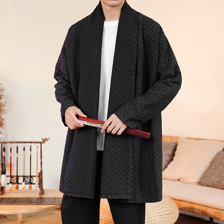Kimono de manga larga para hombre, de algodón, con diseño sencillo de jacquard de invierno y Buddha Stones. - Negro - US/UK/AU44，EU54 (3XL) - image 14