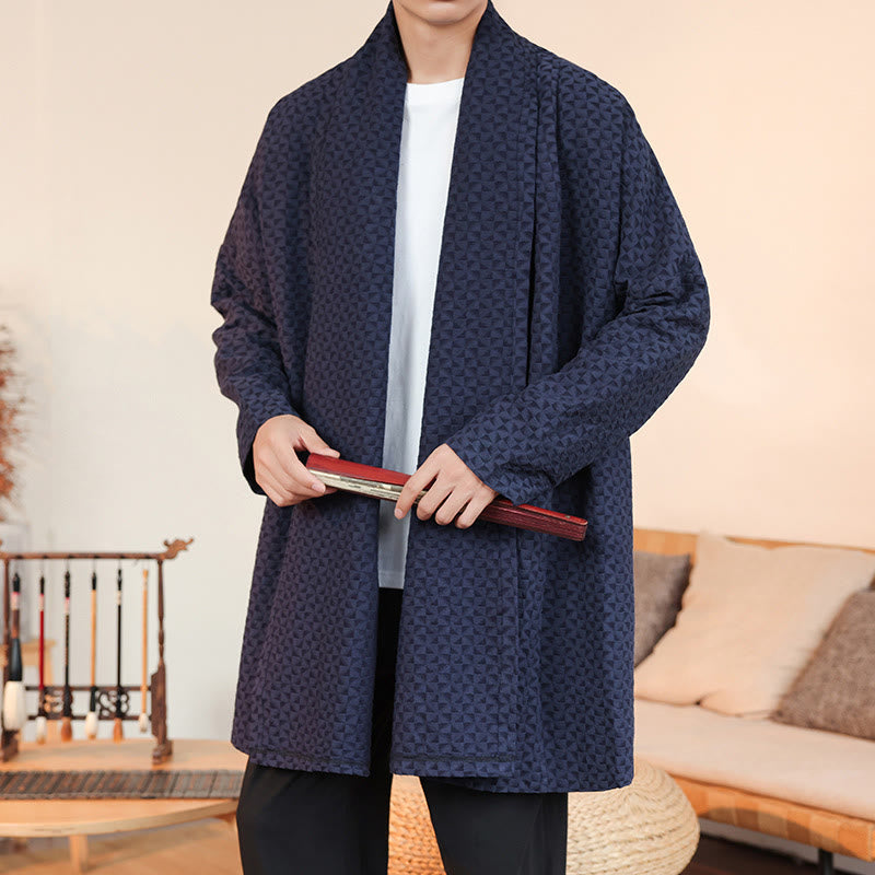 Kimono de manga larga para hombre, de algodón, con diseño sencillo de jacquard de invierno y Buddha Stones. - image 0