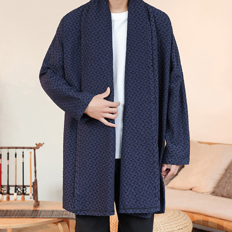 Kimono de manga larga para hombre, de algodón, con diseño sencillo de jacquard de invierno y Buddha Stones. - image 4