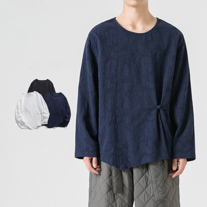 Camiseta de manga larga de algodón con diseño liso de botones de rana china para hombre, con Buddha Stones y ropa zen - Marina de guerra - US/UK/AU46, EU56 (5XL) - image 1