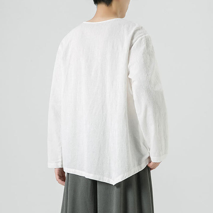 Camiseta de manga larga de algodón con diseño liso de botones de rana china para hombre, con Buddha Stones y ropa zen - image 16