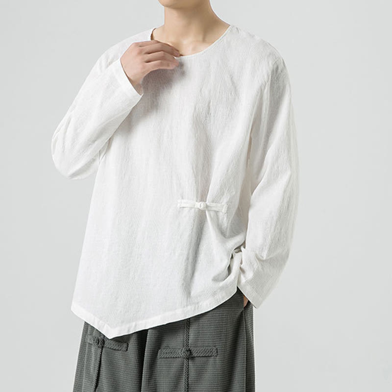 Camiseta de manga larga de algodón con diseño liso de botones de rana china para hombre, con Buddha Stones y ropa zen - image 14