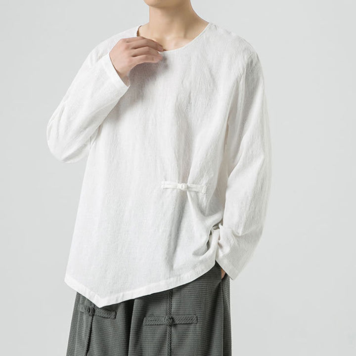 Camiseta de manga larga de algodón con diseño liso de botones de rana china para hombre, con Buddha Stones y ropa zen - image 14