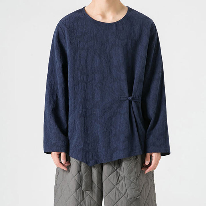 Camiseta de manga larga de algodón con diseño liso de botones de rana china para hombre, con Buddha Stones y ropa zen - image 2