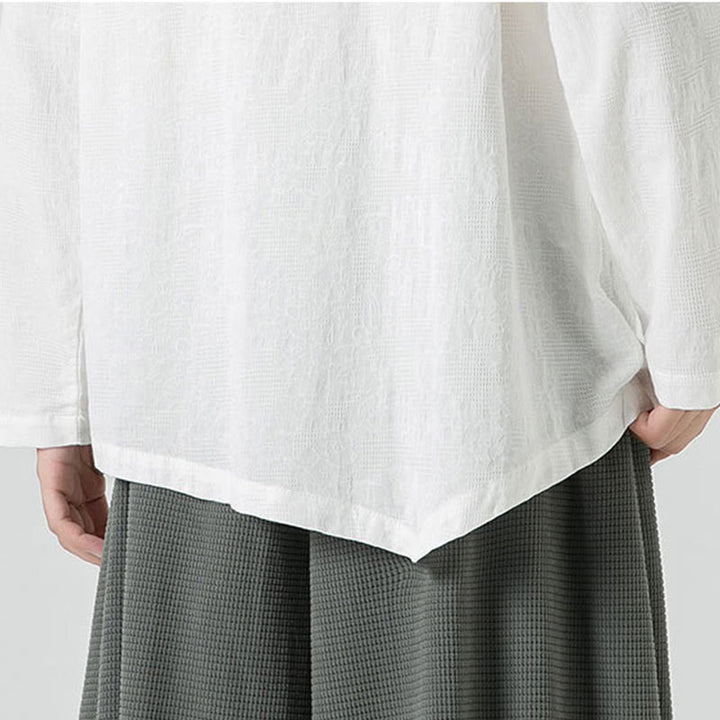 Camiseta de manga larga de algodón con diseño liso de botones de rana china para hombre, con Buddha Stones y ropa zen - image 21