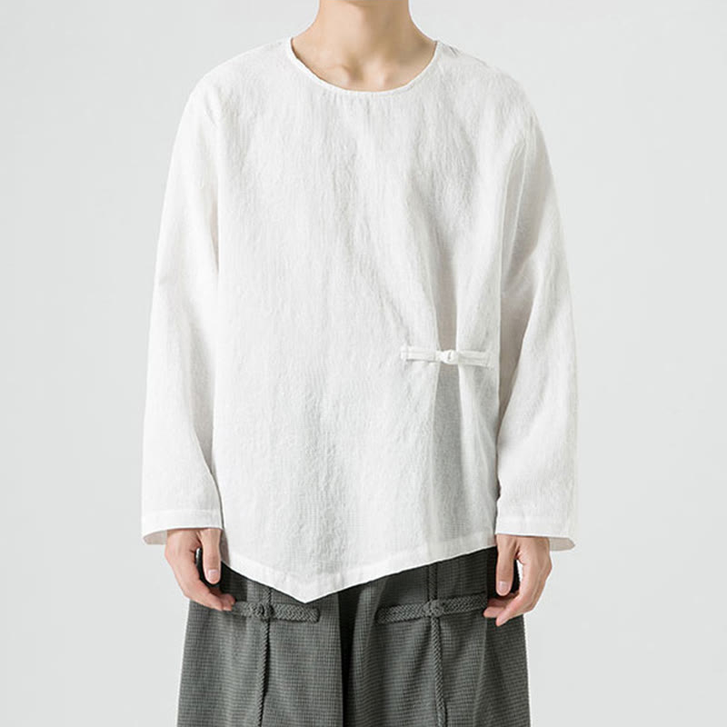 Camiseta de manga larga de algodón con diseño liso de botones de rana china para hombre, con Buddha Stones y ropa zen - image 11