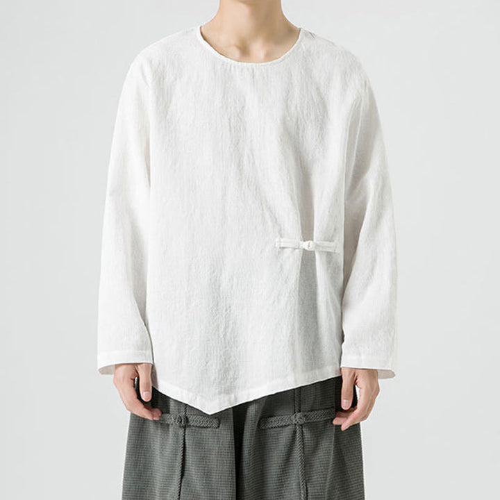 Camiseta de manga larga de algodón con diseño liso de botones de rana china para hombre, con Buddha Stones y ropa zen - image 11