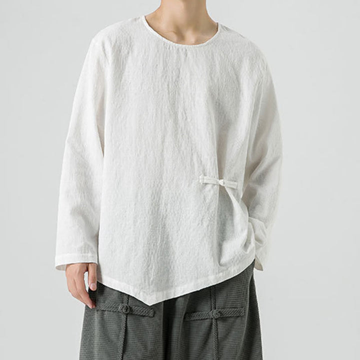 Camiseta de manga larga de algodón con diseño liso de botones de rana china para hombre, con Buddha Stones y ropa zen - image 13