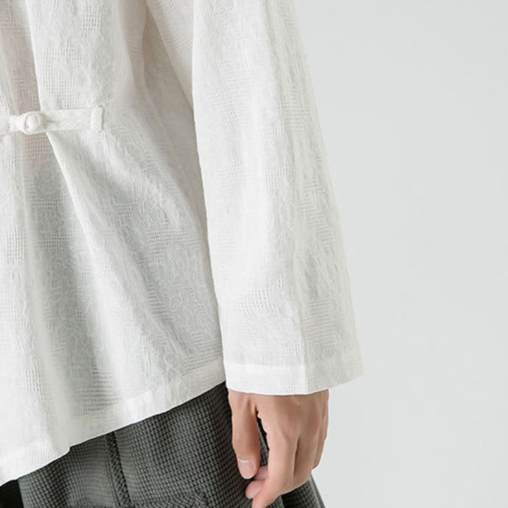 Camiseta de manga larga de algodón con diseño liso de botones de rana china para hombre, con Buddha Stones y ropa zen - image 22