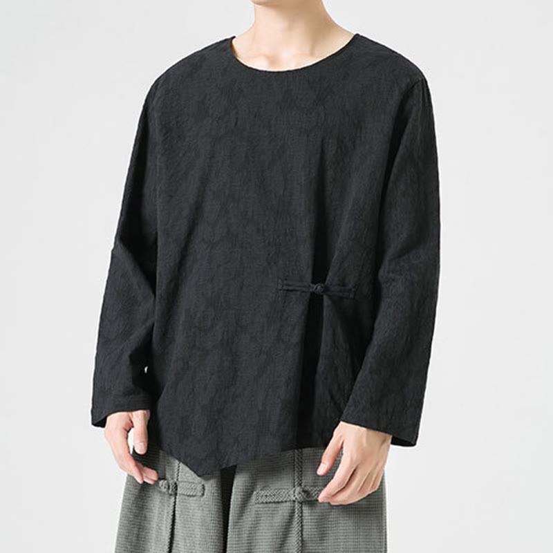 Camiseta de manga larga de algodón con diseño liso de botones de rana china para hombre, con Buddha Stones y ropa zen - image 26