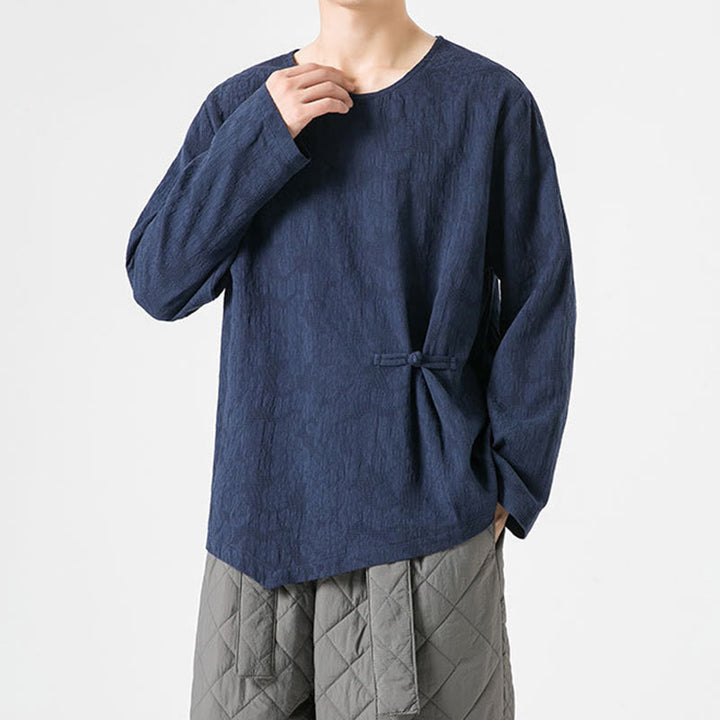 Camiseta de manga larga de algodón con diseño liso de botones de rana china para hombre, con Buddha Stones y ropa zen - image 6