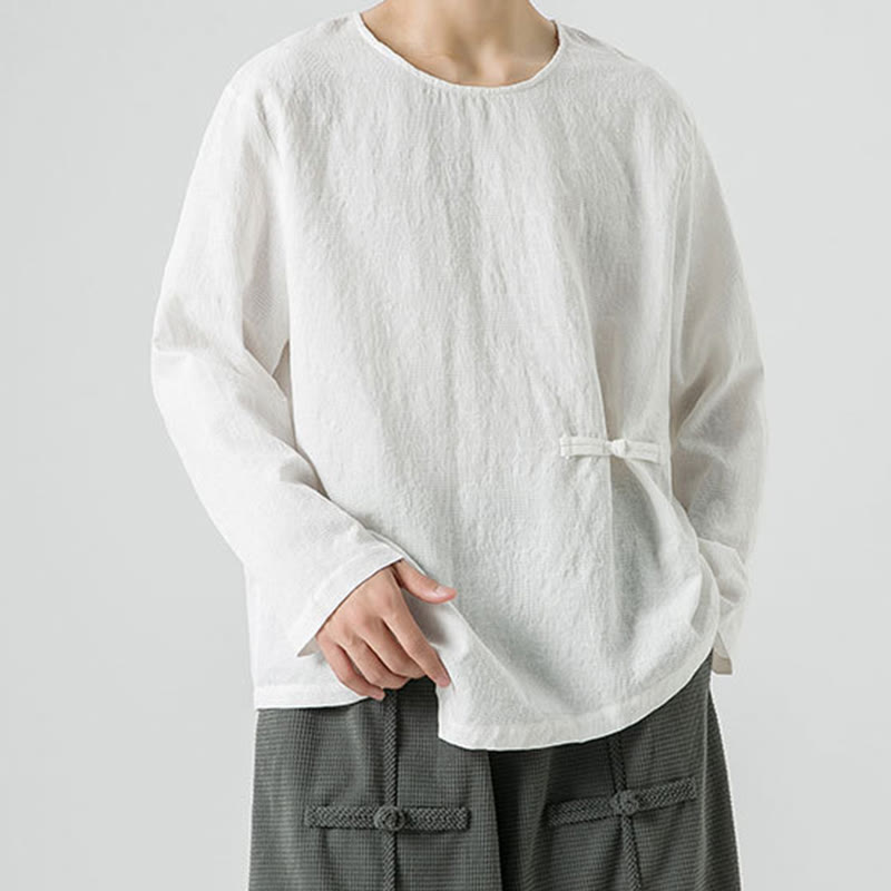 Camiseta de manga larga de algodón con diseño liso de botones de rana china para hombre, con Buddha Stones y ropa zen - image 18