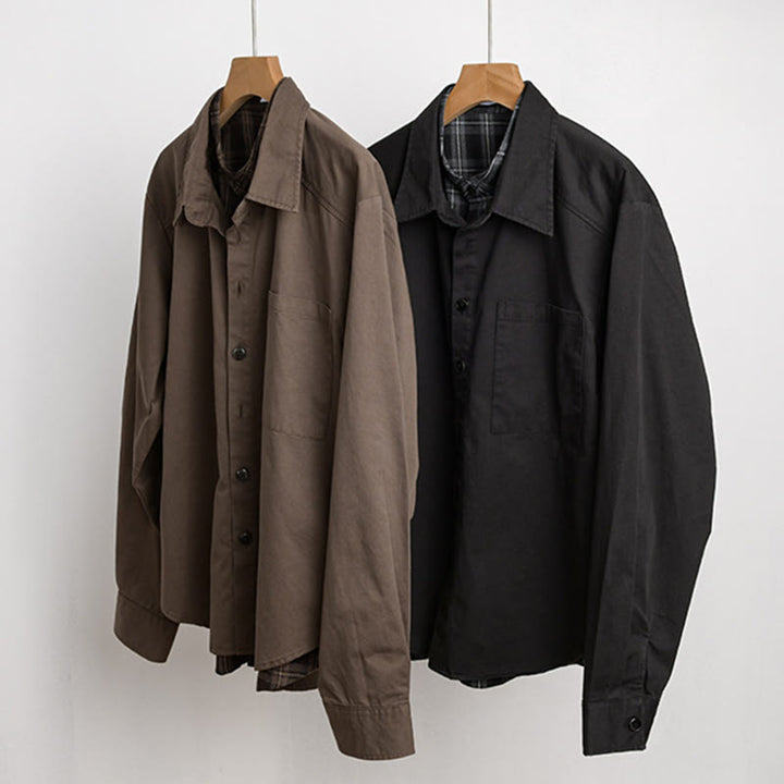 Chaqueta de algodón para hombre, manga larga, con bolsillo, estampado de cuadros primaverales de Buddha Stones, estilo dos piezas falso. - image 20