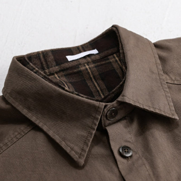 Chaqueta de algodón para hombre, manga larga, con bolsillo, estampado de cuadros primaverales de Buddha Stones, estilo dos piezas falso. - image 13