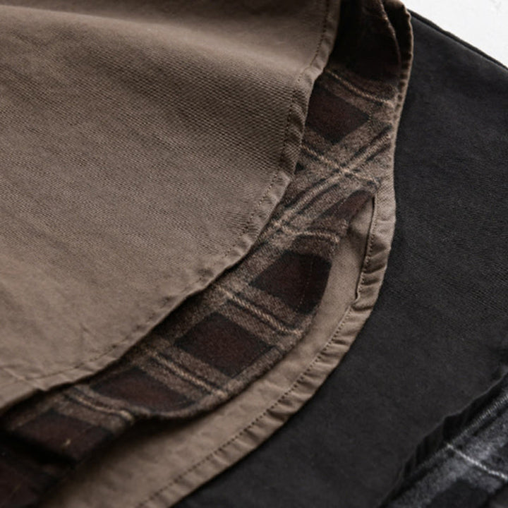 Chaqueta de algodón para hombre, manga larga, con bolsillo, estampado de cuadros primaverales de Buddha Stones, estilo dos piezas falso. - image 24