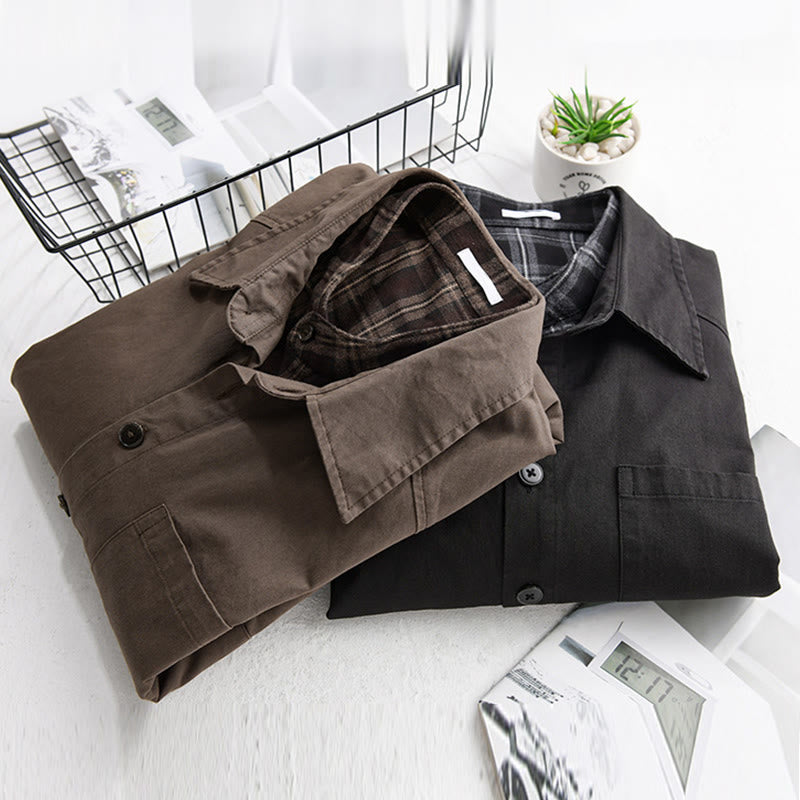 Chaqueta de algodón para hombre, manga larga, con bolsillo, estampado de cuadros primaverales de Buddha Stones, estilo dos piezas falso. - image 22