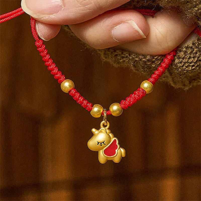 Pulsera trenzada de cobre con hilo rojo y Buddha Stones del Año del Caballo - Caballo alado rojo (Circunferencia de la muñeca: 10-18 cm) - image 0
